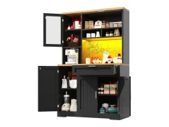 Móvel de cozinha - 104x40x180 cm - con 4 portas e 1 gaveta - con iluminação LED - Preto