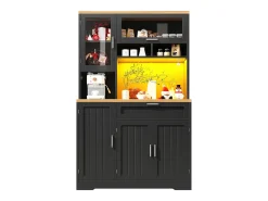 Móvel de cozinha - 104x40x180 cm - con 4 portas e 1 gaveta - con iluminação LED - Preto
