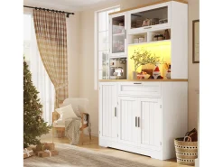 Móvel de cozinha - 104x40x180 cm - con 4 portas e 1 gaveta - con iluminação LED - Branco