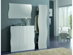 Móvel de entrada Alessandro, Entrada multifuncional moderna, Armário multiuso para hall de entrada, 100% Fabricado na Itália, 40x27h186 cm, Branco brilhante