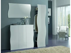 Móvel de entrada Alessandro, Entrada multifuncional moderna, Armário multiuso para hall de entrada, 100% Fabricado na Itália, 40x27h186 cm, Branco brilhante