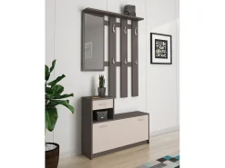 Móvel de entrada Dbiagin, Entrada moderna com espelho, Armário com sapateira, Armário multifuncional, 100x25h180 cm, Branco e Antracite