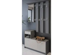 Móvel de entrada Dbiagin, Entrada moderna com espelho, Armário com sapateira, Armário multifuncional, 100x25h180 cm, Branco e Antracite