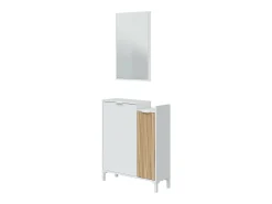 Móvel de entrada Dodd, Entrada com 2 portas, Roupeiro com espelho, Arrumação multifuncional, 77x24h91 cm, Branco e Carvalho