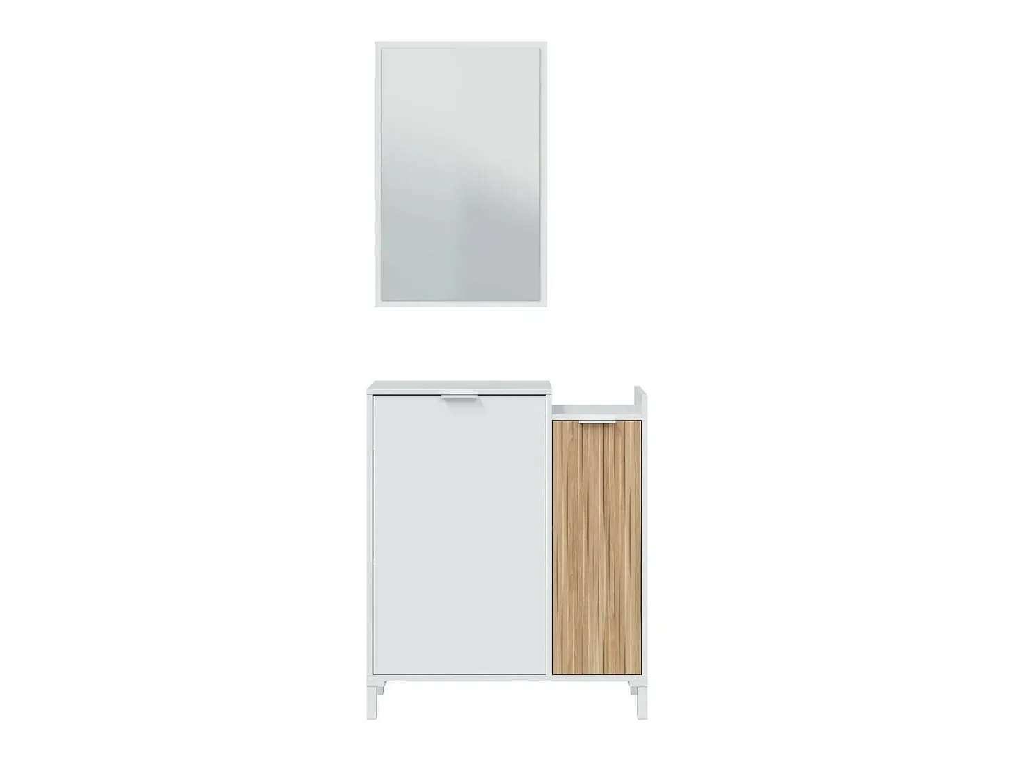 Móvel de entrada Dodd, Entrada com 2 portas, Roupeiro com espelho, Arrumação multifuncional, 77x24h91 cm, Branco e Carvalho