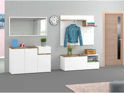 Móvel de entrada Ezio, entrada multifuncional moderna, armário polivalente para hall de entrada, 100% Fabricado na Itália, 120x30h100 cm, branco brilhante e bordo