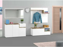 Móvel de entrada Ezio, entrada multifuncional moderna, armário polivalente para hall de entrada, 100% Fabricado na Itália, 120x30h100 cm, branco brilhante e bordo