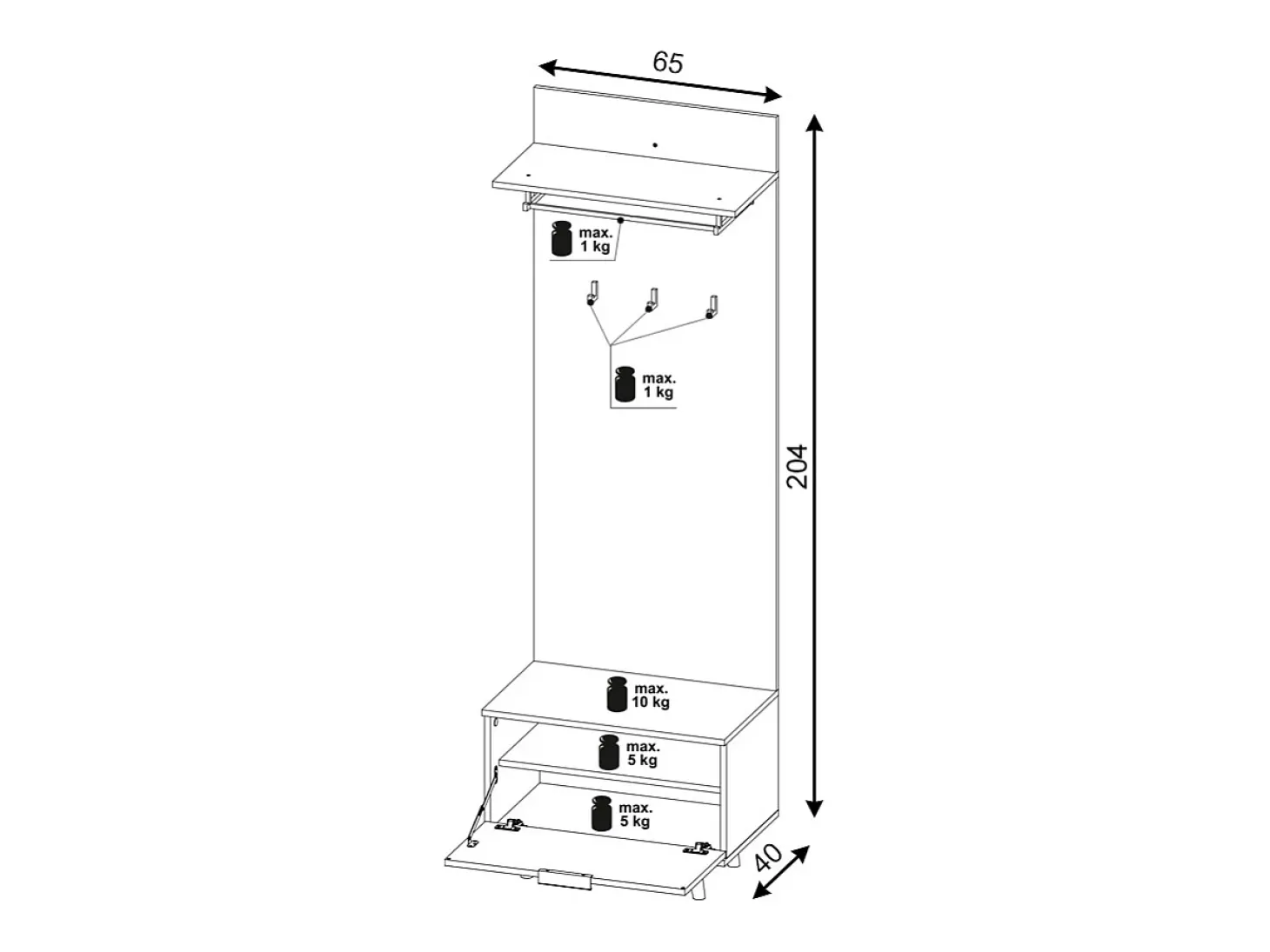 Móvel de entrada Nordic D carvalho evoke / tabilla / branco 65 cm