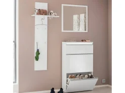 Móvel de entrada Omer, Entrada multifuncional moderna, Armário multiuso para hall de entrada, 100% Fabricado na Itália, 50x27h140 cm, Branco brilhante
