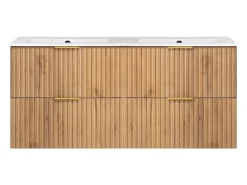 Móvel de lavatório, Carvalho Craft, 120 (2 x 60) x 57 x 46 cm, puxador dourado, sem bancada