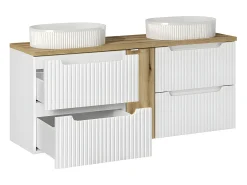 Móvel de lavatório duplo Riva branco e madeira 140cm