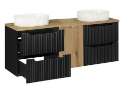Móvel de lavatório duplo Riva preto e madeira 160cm