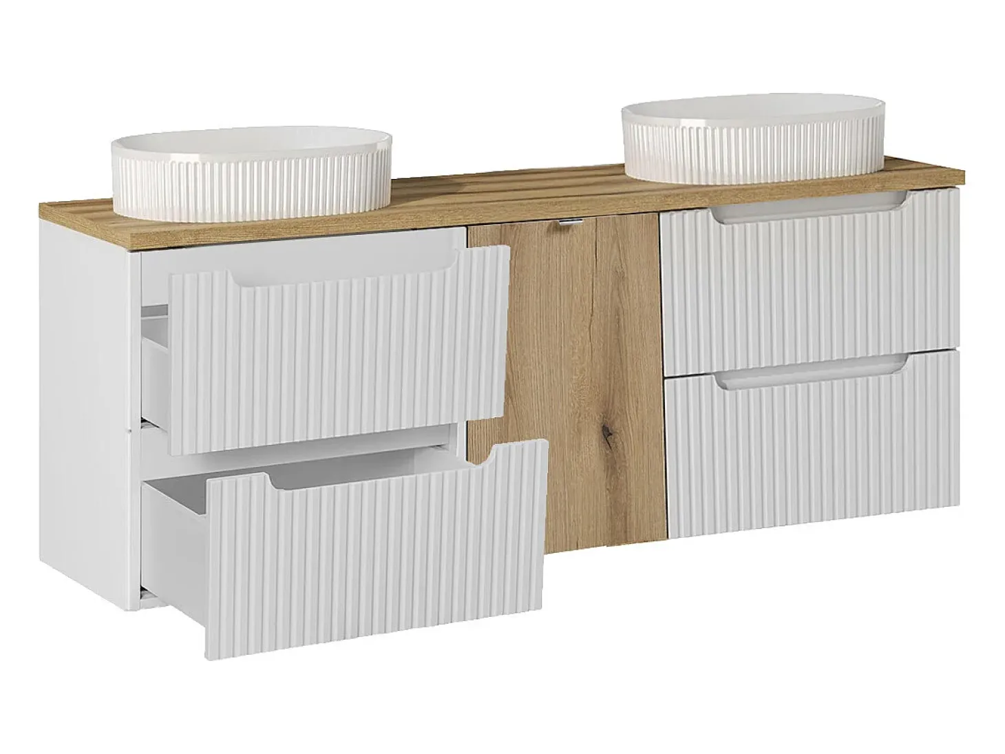 Móvel de lavatório duplo Riva branco e madeira 160cm