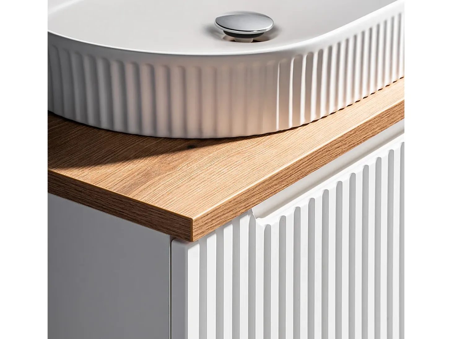 Móvel de lavatório duplo Riva branco e madeira 160cm