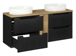 Móvel de lavatório duplo Riva preto e madeira 140cm