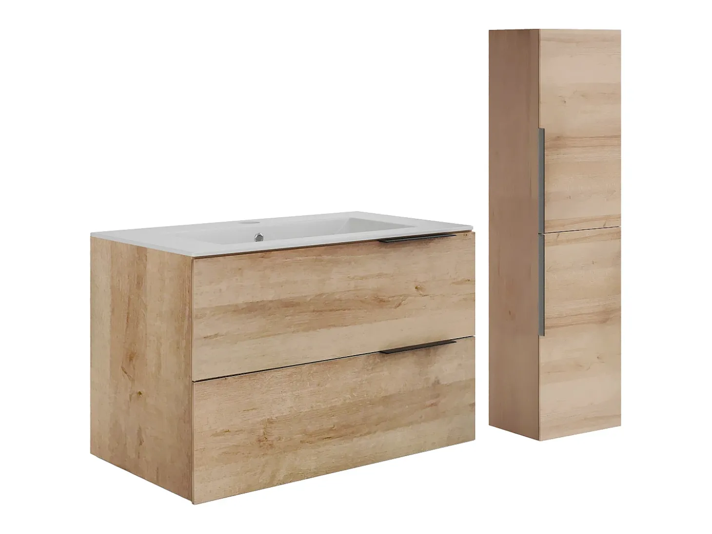 Móvel de lavatório simples com coluna - Cor natural claro - 80 cm - NISAYA