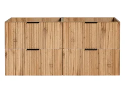 Móvel de lavatório suspenso com acabamento ranhurado, cor natural clara, 120 cm de largura, ZEVARA