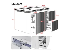 Móvel de lavatório suspenso com cuba única em cerâmica - 80,5 x 47 x 51 cm - acabamento lacado - com LEDs + 3 gavetas - cerâmica + MDF - branco
