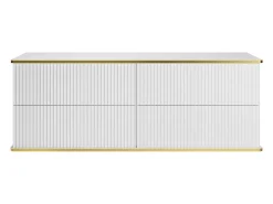 Móvel de lavatório suspenso com acabamento canelado dourado, branco, 150 cm de largura, KELIZA