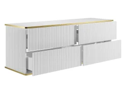 Móvel de lavatório suspenso com acabamento canelado dourado, branco, 150 cm de largura, KELIZA