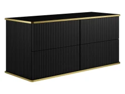 Móvel de lavatório suspenso com acabamento canelado dourado, preto, 120 cm de largura, KELIZA