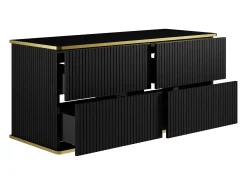 Móvel de lavatório suspenso com acabamento canelado dourado, preto, 120 cm de largura, KELIZA