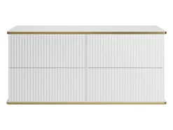 Móvel de lavatório suspenso com acabamento canelado dourado, branco, 120 cm de largura, KELIZA
