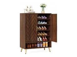 Móvel de sapatos com 2 portas, 6 andares, móvel de armazenamento para sapatos, divisórias reguláveis, para entrada, sala, marrom