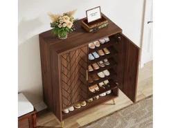 Móvel de sapatos com 2 portas, 6 andares, móvel de armazenamento para sapatos, divisórias reguláveis, para entrada, sala, marrom
