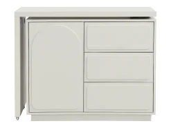 Móvel de toucador com canto giratório, 3 gavetas e 1 porta em MDF bege - VELANTO