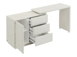 Móvel de toucador com canto giratório, 3 gavetas e 1 porta em MDF bege - VELANTO
