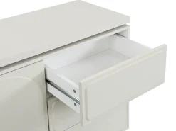 Móvel de toucador com canto giratório, 3 gavetas e 1 porta em MDF bege - VELANTO