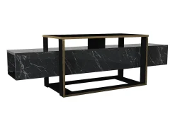 Móvel de TV - 2 nichos - Efeito mármore preto e dourado - COMEBI
