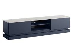 Móvel de TV 2 gavetas e 2 nichos com LEDs em MDF azul efeito mármore branco DEVIKA de Pascal Morabito