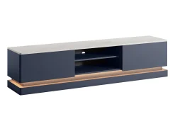 Móvel de TV 2 gavetas e 2 nichos com LEDs em MDF azul efeito mármore branco DEVIKA de Pascal Morabito