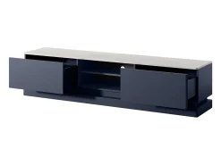 Móvel de TV 2 gavetas e 2 nichos com LEDs em MDF azul efeito mármore branco DEVIKA de Pascal Morabito