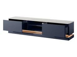 Móvel de TV 2 gavetas e 2 nichos com LEDs em MDF azul efeito mármore branco DEVIKA de Pascal Morabito
