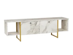 Móvel de TV 2 portas e 2 prateleiras - Efeito mármore branco e dourado - DERANA