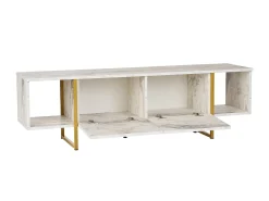 Móvel de TV 2 portas e 2 prateleiras - Efeito mármore branco e dourado - DERANA