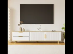 Móvel de TV baixo branco com duas gavetas e portas, para sala de estar, quarto, branco, 175x40x45cm