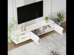 Móvel de TV baixo branco com duas gavetas e portas, para sala de estar, quarto, branco, 175x40x45cm