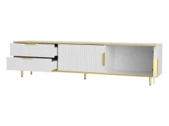 Móvel de TV baixo branco com duas gavetas e portas, para sala de estar, quarto, branco, 175x40x45cm