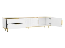 Móvel de TV baixo branco com duas gavetas e portas, para sala de estar, quarto, branco, 175x40x45cm