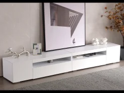 Móvel de TV branco moderno, painel de luz, iluminação LED regulável, sala de estar e sala de jantar 240 cm (painel brilhante, não brilhante)