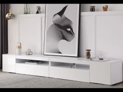 Móvel de TV branco moderno, painel de luz, iluminação LED regulável, sala de estar e sala de jantar 240 cm (painel brilhante, não brilhante)