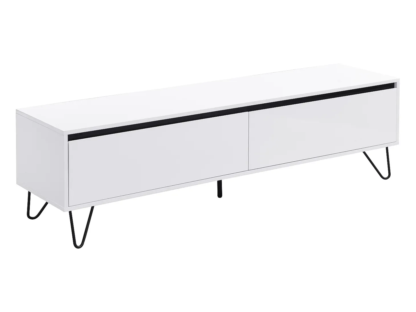 Móvel de TV com 2 gavetas em MDF e aço branco e preto - ABUJA