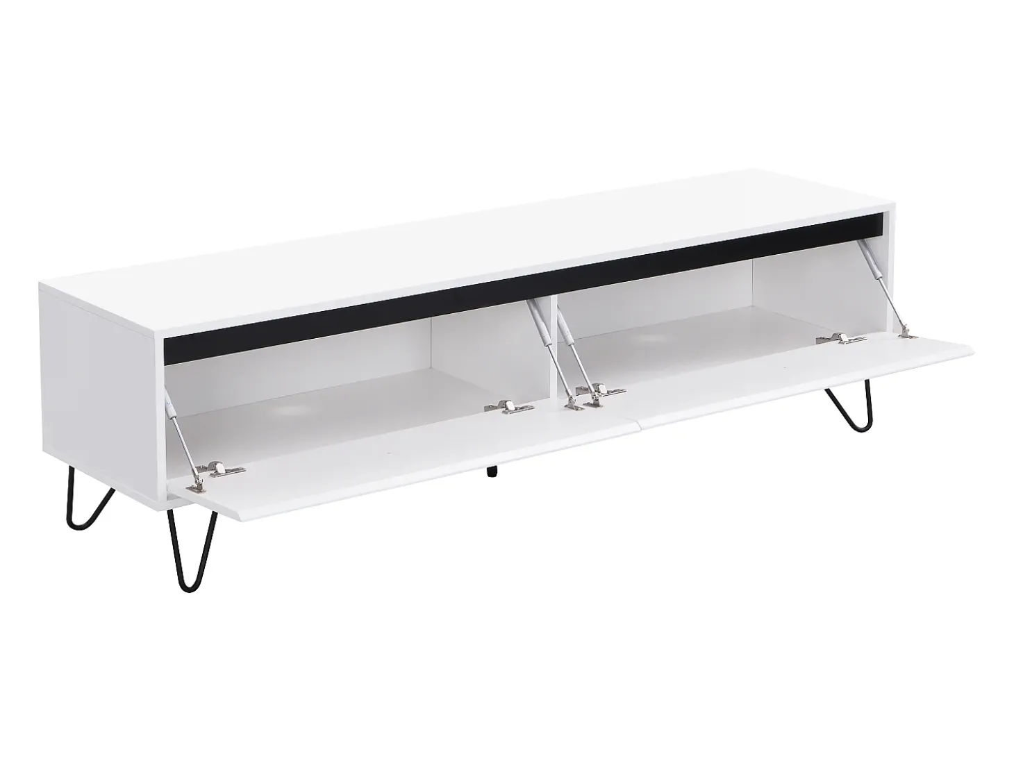 Móvel de TV com 2 gavetas em MDF e aço branco e preto - ABUJA