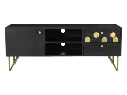Móvel de TV com 1 porta, 2 gavetas e 2 nichos madeira de mangueira preto e dourado BELORI