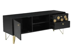 Móvel de TV com 1 porta, 2 gavetas e 2 nichos madeira de mangueira preto e dourado BELORI