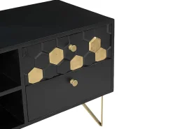 Móvel de TV com 1 porta, 2 gavetas e 2 nichos madeira de mangueira preto e dourado BELORI